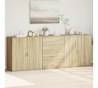DYRJDJWIDHW Mueble Auxiliar Cocina Mueble Comedor Mueble TV Alto Mueble Auxiliar de cocinaAparadores 3 uds Madera contrachapada Color Roble Sonoma