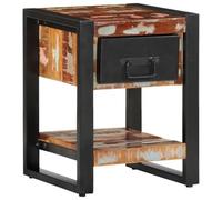 DYRJDJWIDHW Multicolor Nightstand 35x34x45 cm Recycled Solid Mango Wood with Storage Shelf, Elegant Bedside Table for Bedroom Decor, Rustic End Table with Iron Legs, Easy Assembly