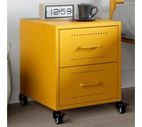 DYRJDJWIDHW Mustard Yellow Night Stand with Wheels, 36x39x43.5 cm Cold Rolled Steel Bedside Table, 2 Drawers Storage for Bedroom & Living Room, Modern Elegant Design, Easy to Move and Clean