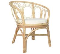 DYRJDJWIDHW Natural Rattan Dining Chair with Cream Linen Cushion, Comfortable Curved Backrest for Dining Room and Living Room, Indoor Use Only, MAX Load 110kg