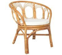 DYRJDJWIDHW Natural Rattan Dining Chair with Cream Linen Cushion, Curved Backrest for Comfortable Seating in Dining Room and Living Space, Indoor Use Only