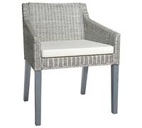 DYRJDJWIDHW Natural Rattan Dining Chair with Thick Cushion, Grey Rattan Armchair for Living Room and Dining Room, Comfortable Padded Seat, Solid Mango Wood Frame, Indoor Use Only