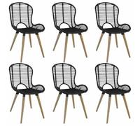 DYRJDJWIDHW Natural Rattan Dining Chairs Set of 6, Black Wicker Chairs with Wood Legs for Kitchen Dining Room Garden Patio, Water Resistant Easy Clean Vintage Style Outdoor Indoor Seating Furniture
