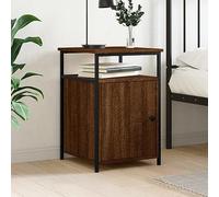 DYRJDJWIDHW Oak Brown Plywood Nightstand 40x42x60 cm with Storage Shelf, Compact Bedside Table for Bedroom & Living Room, Sturdy Iron Frame & Adjustable Legs, Modern Simple Design