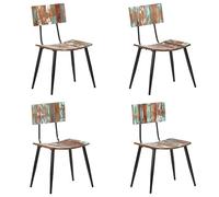 DYRJDJWIDHW Reclaimed Solid Wood Dining Chairs Set of 4 Vintage Style Handmade Rustic Kitchen Restaurant Furniture with Iron Frame Multicolor Retro Design