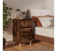 DYRJDJWIDHW Scandinavian Nightstand Set of 2 with Wooden Legs, Smoked Oak Finish, 3 Drawers for Bedroom Storage, 40x35x69 cm, Modern Bedside Table with Solid Eucalyptus Wood Frame