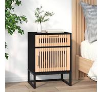 DYRJDJWIDHW Scandinavian Nightstand with Drawer & Shelf, Black Iron Legs & Plywood, Modern Bedside Table for Bedroom, 40x30x55.5 cm, Sturdy Storage for Books, Lamp, Decor