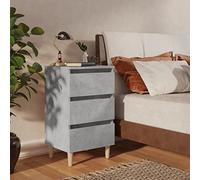 DYRJDJWIDHW Scandinavian Nightstand with Solid Wood Legs, Concrete Gray Finish, 3 Drawers for Bedroom Storage, 40x35x69 cm, Easy Assembly, Modern Side Table for Home Decor