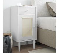 DYRJDJWIDHW SENJA Nightstand with Rattan Front, Solid Pine Wood Bedside Table with Drawer & Storage Cabinet, Modern White Finish, 40x35x80 cm for Bedroom, Living Room
