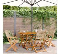 DYRJDJWIDHW Sillas de jardín Plegables 4 uds Madera Maciza y ratán PE beigesillas Exterior sillas Camping sillas de Jardin sillas Jardin exteriorAdecuado para Patios de jardín