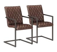 DYRJDJWIDHW Sillas voladizas de Comedor 2 Unidades Cuero auténtico marrón, diseño Retro con Efecto voladizo, Asiento Acolchado cómodo, Estructura Robusta de Hierro, Cocina y Sala Comedor