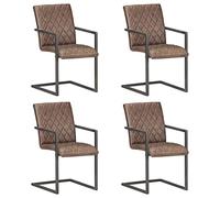 DYRJDJWIDHW Sillas voladizas de Comedor 4 Unidades Cuero auténtico marrón Retro diseño, Estructura Hierro Robusto, Asiento Acolchado cómodo para Cocina y Sala Comedor