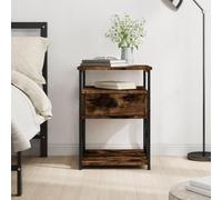 DYRJDJWIDHW Smoked Oak Engineered Wood Nightstand 40x42x55 cm with Adjustable Legs, Sturdy Iron Frame & Spacious Storage for Bedroom or Living Room, Modern Compact Side Table