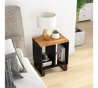 DYRJDJWIDHW Solid Acacia Wood Side Table with Metal Legs, 2 Open Storage Shelves, 40x31x46 cm, Modern End Table for Living Room, Bedroom, Natural Finish, Durable and Stylish