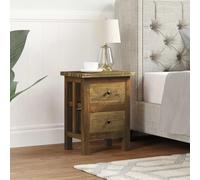 DYRJDJWIDHW Solid Mahogany Wood Nightstand 40x30x51 cm with 2 Drawers - Rustic Vintage Handmade Bedside Table for Bedroom, Living Room Durable & Unique Recycled Wood Design