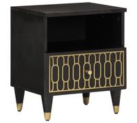DYRJDJWIDHW Solid Mango Wood Nightstand 40x33x46 cm with Storage Drawer & Hand-Carved Floral Design, Elegant Retro Bedside Table for Home Decor, Durable & Stable