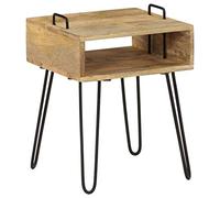 DYRJDJWIDHW Solid Mango Wood Nightstand 40x34x47 cm with Steel Frame, Industrial Bedside Table for Bedroom & Living Room, Sturdy Storage Shelf, Easy Assembly, Unique Wood Grain Design