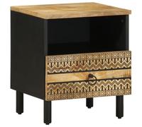 DYRJDJWIDHW Solid Mango Wood Nightstand Black 40x33x46 cm with Drawer, Rustic Bedside Table for Bedroom & Living Room, Sturdy Tropical Hardwood Furniture with Elegant Grain Patterns