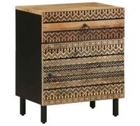 DYRJDJWIDHW Solid Mango Wood Nightstand Black 50x33x60 cm with Drawer & Door Rustic Bedside Table for Bedroom Living Room - Sturdy Tropical Hardwood Furniture with Wall Anchor