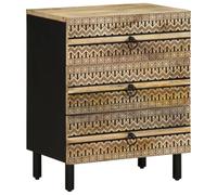 DYRJDJWIDHW Solid Mango Wood Nightstand Black 50x33x62 cm with 3 Drawers, Rustic Bedside Table for Bedroom Living Room, Sturdy Tropical Hardwood Furniture with Wall Anchor