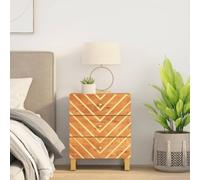 DYRJDJWIDHW Solid Mango Wood Nightstand Brown & Black 50x33x60 cm with 3 Drawers, Elegant Bedside Table for Bedroom Decor, Sturdy Iron Legs & Wall Mounting Safety