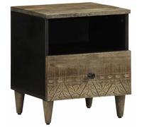 DYRJDJWIDHW Solid Mango Wood Nightstand Light Gray 40x33x46cm with Storage Shelf, Elegant Bedside Table for Bedroom & Living Room, Durable Tropical Hardwood End Table with Carved Front