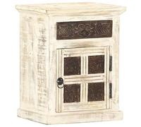 DYRJDJWIDHW Solid Mango Wood Nightstand White 40x30x50 cm Vintage Bedside Table with Carved Door and Drawer No Assembly Required Sturdy Durable Furniture for Bedroom Living Room