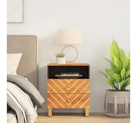 DYRJDJWIDHW Solid Mango Wood Nightstand with 2 Drawers, Brown & Black Bedside Table for Bedroom, 50x33x60 cm, Sturdy Iron Legs, Wall Mountable, Elegant Home Decor Storage Furniture