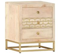 DYRJDJWIDHW Solid Mango Wood Nightstand with Golden Finish 40x30x50 cm, Handmade Vintage Bedside Table with 3 Drawers for Bedroom Decor, Sturdy Retro Style Furniture for Storage and Organization