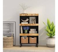 DYRJDJWIDHW Solid Mango Wood Side Cabinet 60x33x107 cm - Sturdy Storage Cabinet with Iron Legs for Living Room Bedroom - Natural Finish Auxiliary Wardrobe for Home Organization