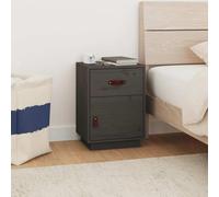 DYRJDJWIDHW Solid Pine Wood Nightstand Grey 40x34x55 cm with Drawer & Door Storage, Rustic Bedside Table for Bedroom, Modern Side Table with Leather Handles, Easy Assembly