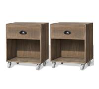 DYRJDJWIDHW Solid Wood Nightstand Set of 2, Brown Bedside Table with Drawer and Shelf, Mobile Rolling End Table for Living Room Bedroom, Easy Assembly, Multi-Functional Storage Furniture