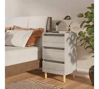DYRJDJWIDHW Sonoma Grey Nightstand Set of 2 with Wooden Legs, Scandinavian Style Bedside Table with 3 Drawers for Bedroom Storage, 40x35x69 cm, Easy to Clean and Assemble