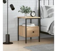 DYRJDJWIDHW Sonoma Oak Engineered Wood Nightstand with Storage 34x36x50 cm, Compact Bedside Table for Bedroom & Living Room, Sturdy Iron Frame, Adjustable Legs, Wall Mount Included