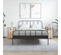 DYRJDJWIDHW Sonoma Oak Nightstand Set of 2, Engineered Wood Bedside Table with Iron Frame, 30x60x60cm Compact Side Table for Bedroom Living Room, Sturdy Storage Shelf & Adjustable Feet