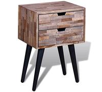 DYRJDJWIDHW Vintage Nightstand with 2 Drawers, Recycled Teak Wood Bedside Table, Handmade Rustic Console Table for Bedroom, Living Room, Entryway, Unique Storage Cabinet with Black Legs