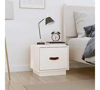 DYRJDJWIDHW White Pine Solid Wood Nightstand 40x34x35 cm with Drawer, Rustic Bedside Table for Bedroom, Modern Side with Synthetic Leather Handle, Storage End Table for Living Room, Home Decor