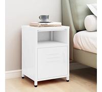 DYRJDJWIDHW White Steel Night Stand 35x35x51 cm with Open Shelf & Door Modern Bedside Table for Bedroom Storage Durable Metal End Table with Adjustable Levelers - Holds 40kg