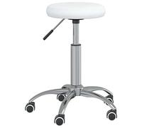 DYRJDJWIDHW White Synthetic Leather Dining Chair with Gas Lift Mechanism, 360 Degree Swivel Bar Stool with Wheels for Kitchen Island, Breakfast Nook and Home Decor