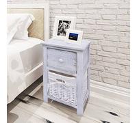 DYRJDJWIDHW White Wood Nightstand Set of 2 with Drawer & Woven Basket, Rustic Bedside Tables for Bedroom, Compact End Table with Storage for Living Room, Home Decor