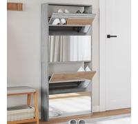 DYRJDJWIDHW Zapatero,Zapatero Entrada recibidor,Zapatero Estrecho,Mueble Zapatero con Espejo 4 Niveles Gris Sonoma 63x17x134 cmPara pasillos, Puertas y Corredores