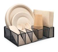 Dysanvica Soporte de metal para platos de papel, organizador de cubiertos para cocina, encimera, cubiertos, organizador de cubiertos, caja dispensadora de almacenamiento para cuchara, tenedor, platos
