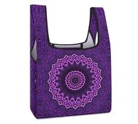 Dyscalibro Bolsa de compras plegable, bolsa de comestibles reutilizable con bandera de Brasil verde, bolsa lavable para uso diario, bolsas de viaje, Mandala morado, Talla única