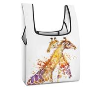 Dyscalibro Bolsa de compras plegable, bolsa de comestibles reutilizable con bandera de Brasil verde, bolsa lavable para uso diario, bolsas de viaje, Jirafas de acuarela, Talla única
