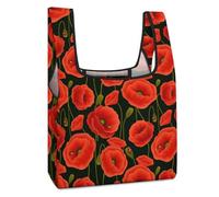 Dyscalibro Bolsa de compras plegable, bolsa de comestibles reutilizable con bandera de Brasil verde, bolsa lavable para uso diario, bolsas de viaje, Flor de amapola roja, Talla única