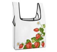 Dyscalibro Bolsa de compras plegable, bolsa de comestibles reutilizable con bandera de Brasil verde, bolsa lavable para uso diario, bolsas de viaje, fresa, Talla única