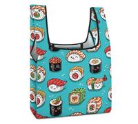 Dyscalibro Bolsa de compras plegable, bolsa de comestibles reutilizable con bandera de Brasil verde, bolsa lavable para uso diario, bolsas de viaje, Estilo lindo de sushi, Talla única