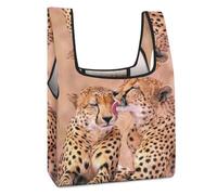 Dyscalibro Bolsa de compras plegable, bolsa de compras reutilizable con flores de cerezo japonés, bolsa lavable para uso diario, bolsas de viaje, Pareja de guepardo, Talla única