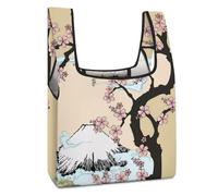 Dyscalibro Bolsa de compras plegable, bolsa de compras reutilizable con flores vintage para comestibles, bolsa de mano lavable para uso diario, bolsas de viaje, Fuji Mountain Cherry Tree en Japón