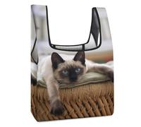 Dyscalibro Bolsa de compras plegable, bolsa de compras reutilizable con la bandera de Trinidad y Tobago, bolsa lavable para uso diario, bolsas de viaje, Mandala de gato tailandés siamés, Talla única